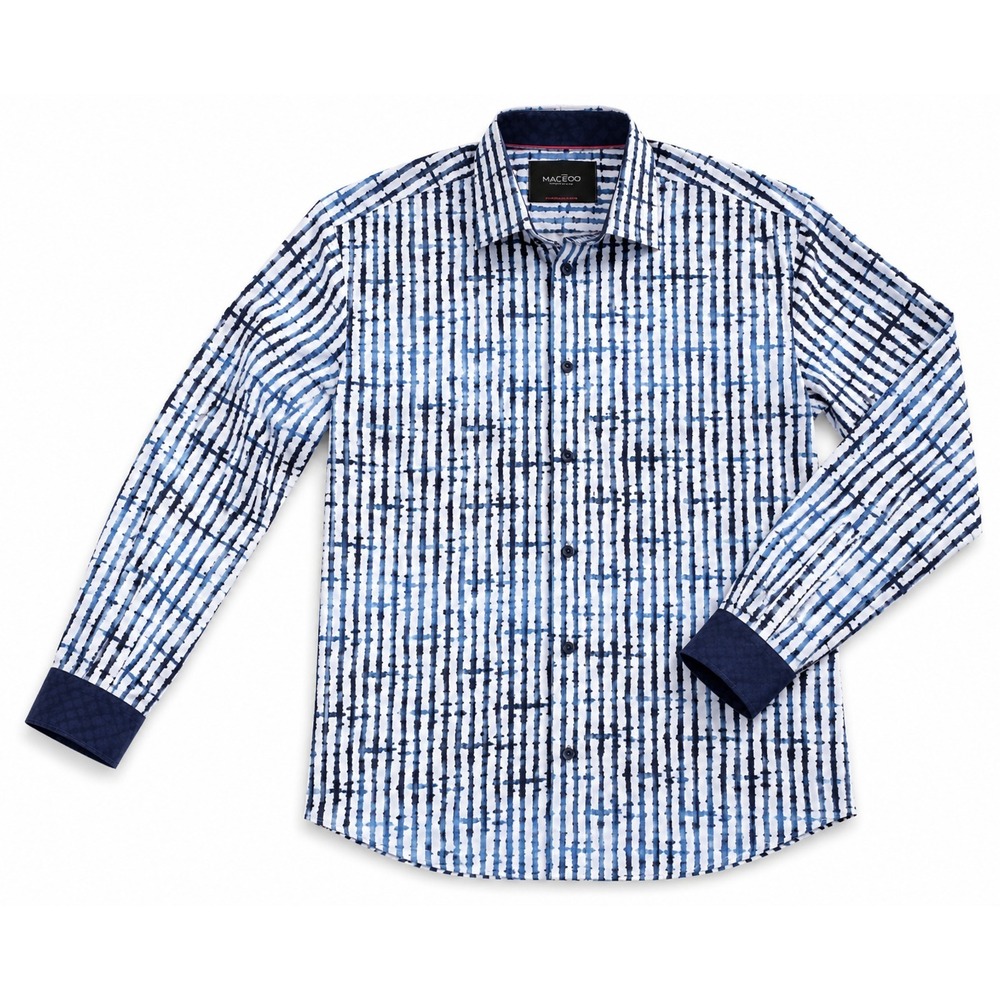 Maceoo Shirt Mens XL White Fibonacci Tie Dye Blue Long Sleeve Button Up - Picture 2 of 12